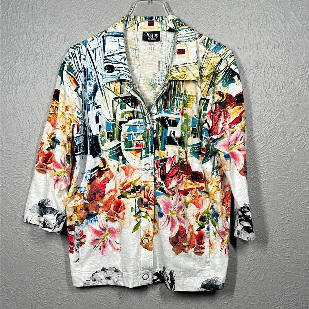 Onque Casual Multicolored Floral Jacket Women's Size XL